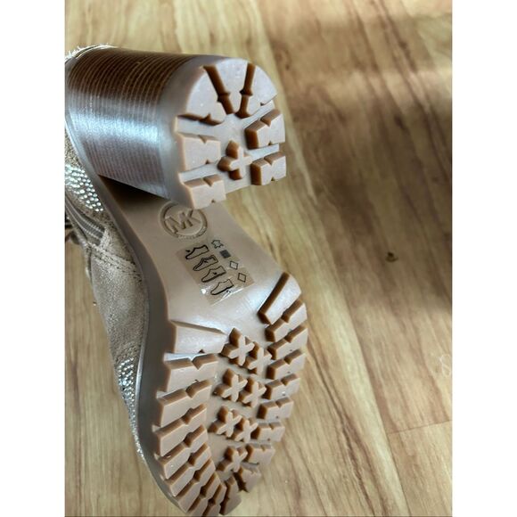 Michael Kors tan chunky heel sparkly boots leather suede size 6M New combat - Picture 4 of 7